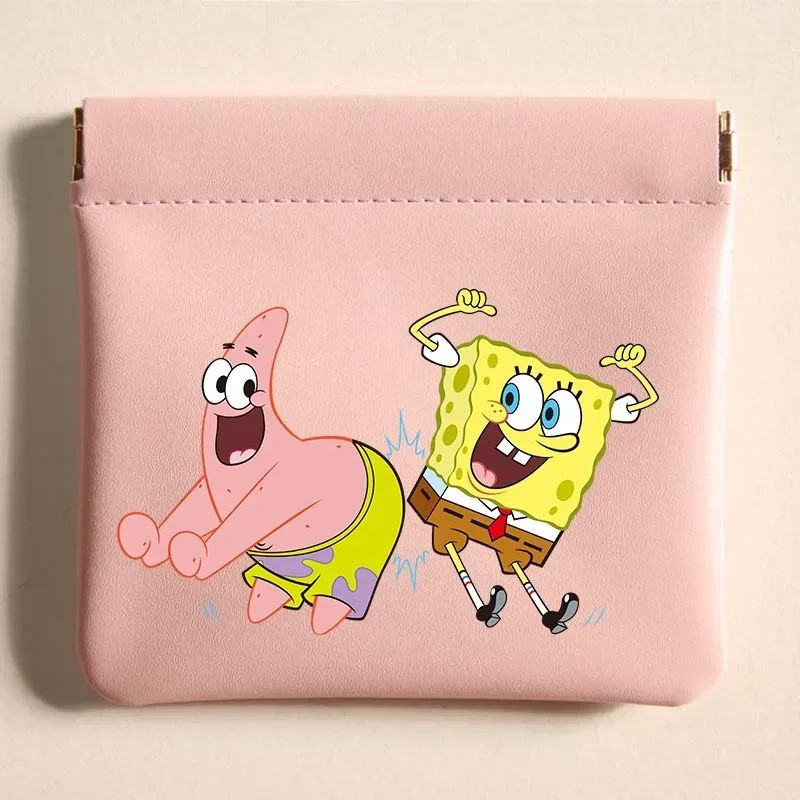 SpongeBob SquarePants Cosmetic Bag Automatic Shut-off Coin Purse Waterproof Portable Mini Lipstick Earphone Packet Kawaii Gift