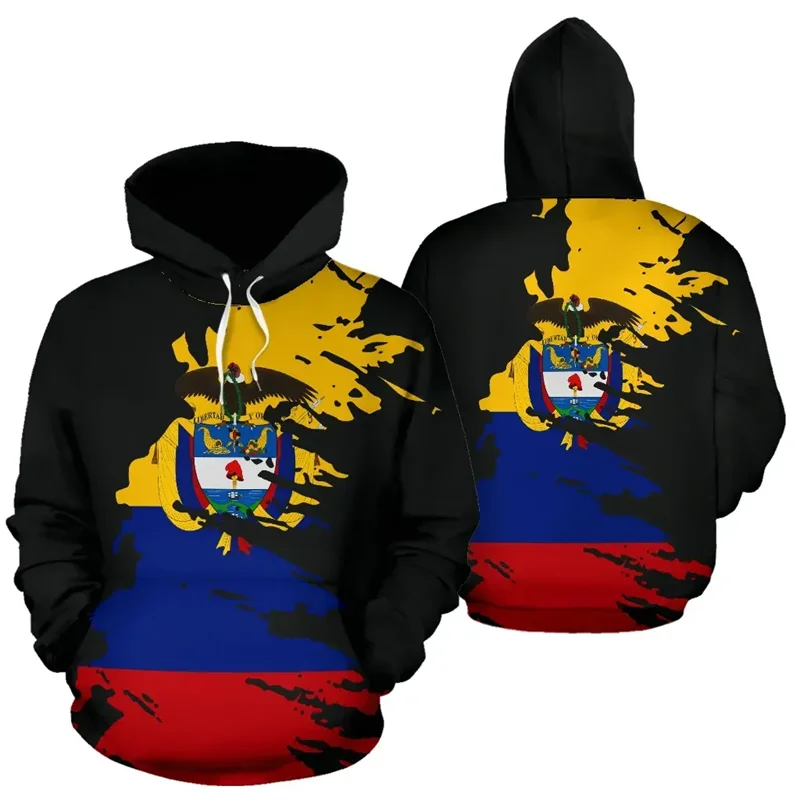 3D Printed Colombia Flag Map Hoodies For Men National Emblem Graphic Pullovers Casual Hooded Loose Sweatshirts Long Sleeves Tops