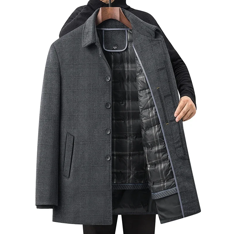 

2024 Autumn and Winter Wool Coat Men's business Casual Trench Coat Men Woolen Coats Winter Coat with a down inner liner Men