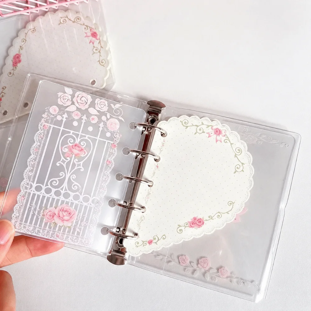 PVC M5 Pocket Notebook with Elastic Band 5 Hole Loose Leaf Notebook Romantic Vine Rose Print DIY Scrapbook Journal - view 5