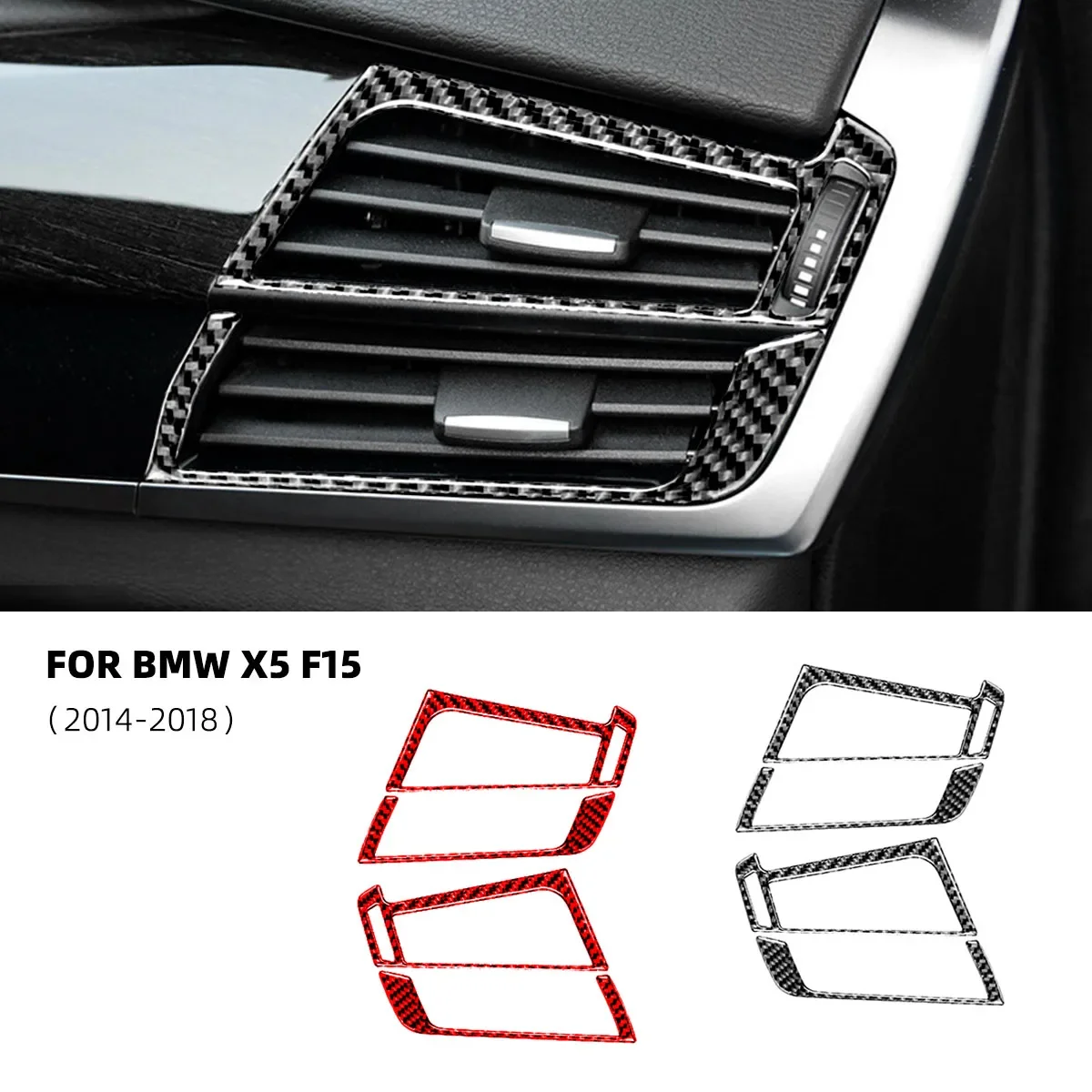 For Bmw X5 F15 2014-2018 Real Carbon Fiber Both Side Air Conditioning Outlet Trim Strips Accessoire Voiture Car Stickers Auto