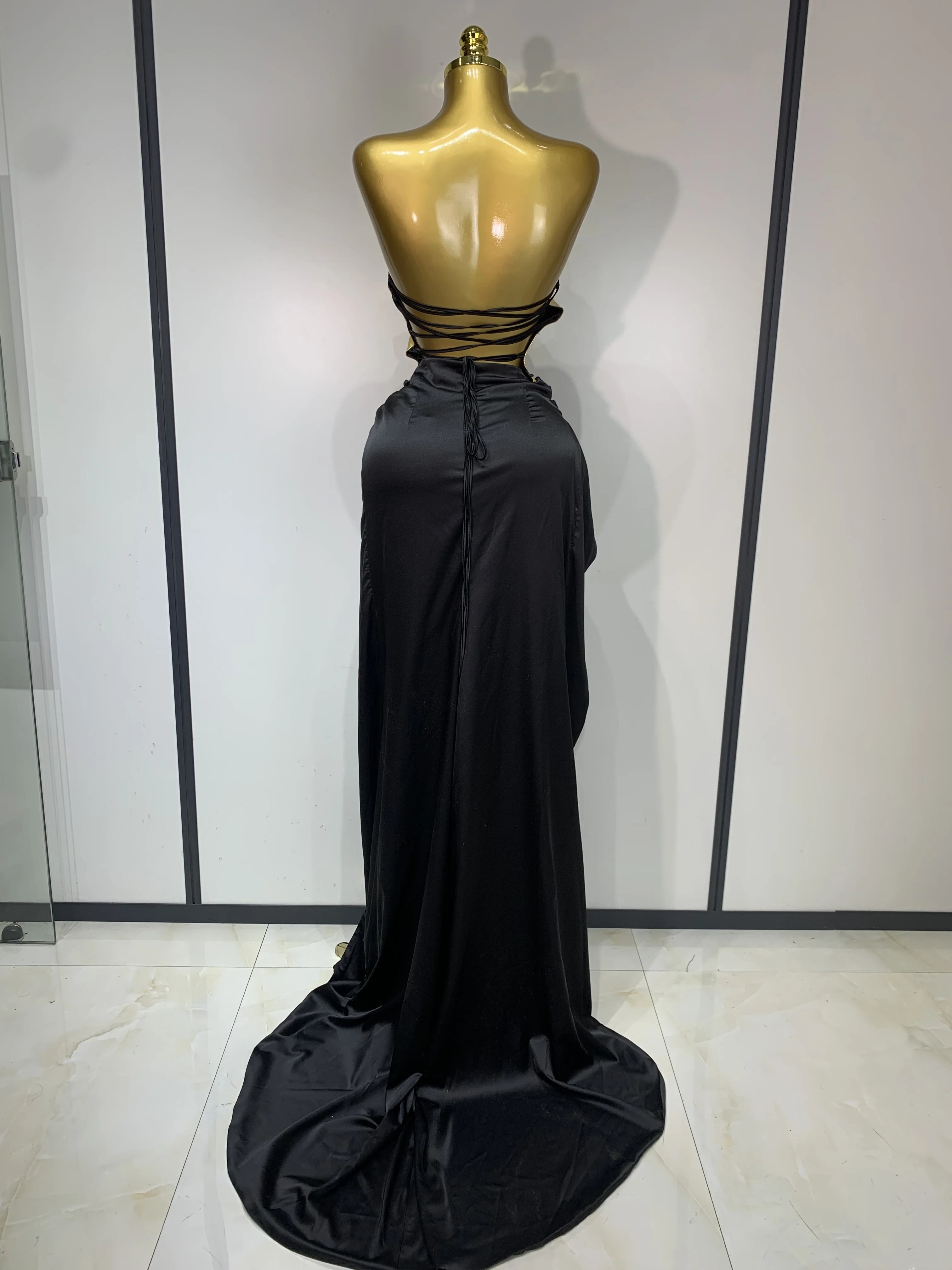 gold dress tumblr 2025 New Arrival Women Color Sexy Laced-up Tops 2 Pieces Set Long Celebrate Evening Party Celebrity Elegant Dress optical illusion dress blue black white gold