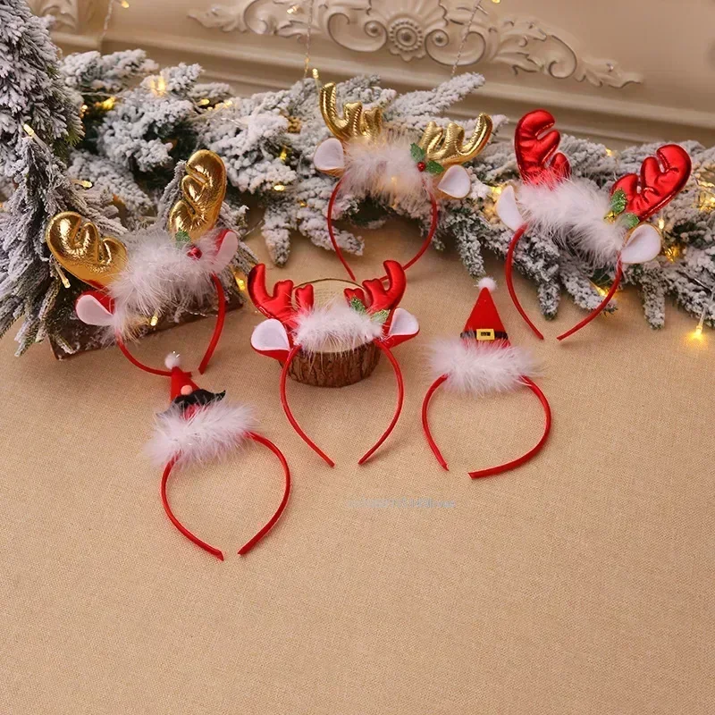 Fashion Christmas Red Bows Headbands Women Girl Classic Elastic Reindeer Antler Santa Hair Hoop Xmas Party Headbands Party Favor