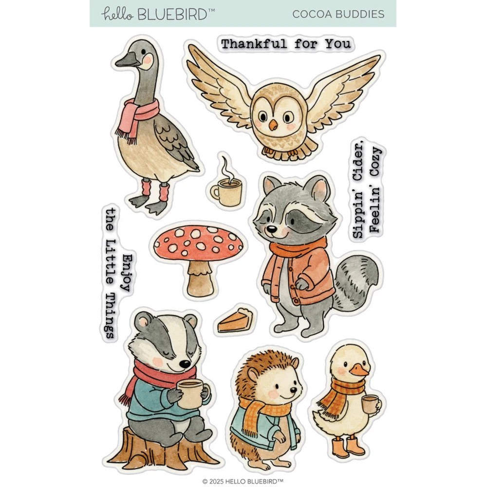 

2025 New Hello Bluebird Christmas Metal Dies and Stamps Animal Cocoa Buddies Die Cut DIY Scrapbooking Greeting Card Holiday Gift