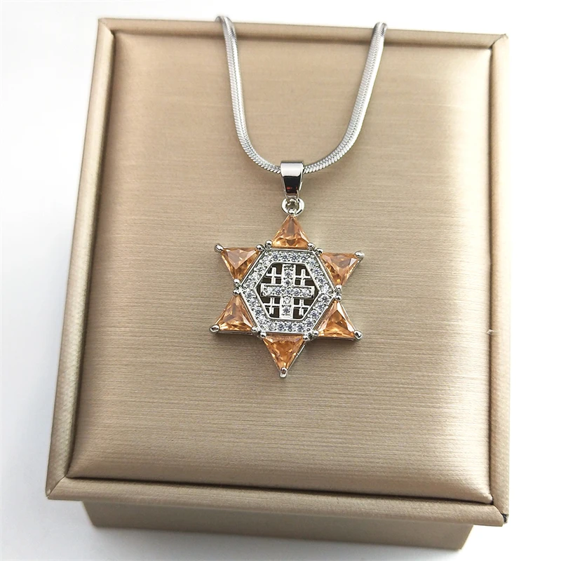 Jerusalem Kruisvaarder Kruis Magen Ster Van David Ketting Voor Vrouwen Mannen Zirkoon Rvs Hexagram Kettingen Sieraden Ntps05