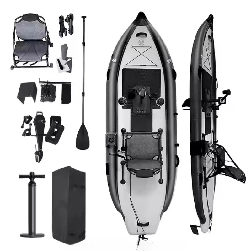 

PVC Inflatable Kayaks with Gear Pully Foot Pedal,3.1-4m Portable Fishing Boat Kayak with Fishing Rod Holder for 1 Adult