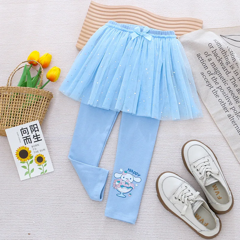 100%Cotton Girls Skirt Pants for Children Disney Frozen Elsa Princess Skirts Baby Girl Pink Blue Trouser Lace Kids Leggings 2024