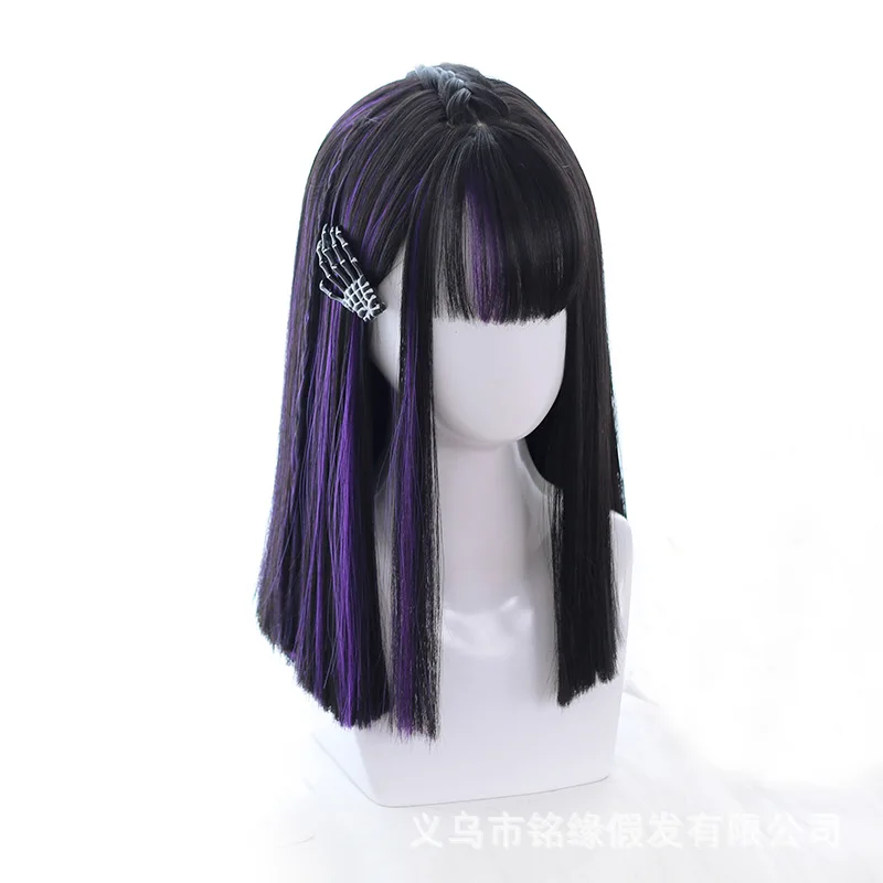 

Wig female bangs full head cover lolita wig high temperature silk highlights dyed whole top animation cos chemical fiber wig