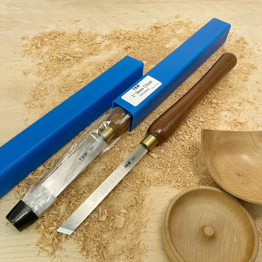 TASP HSS Skew Chisel Woodturning Tools with Walnut Wood Handle Woodworking Lathe Turning Gouge, 420mm, 25mm, 15mm