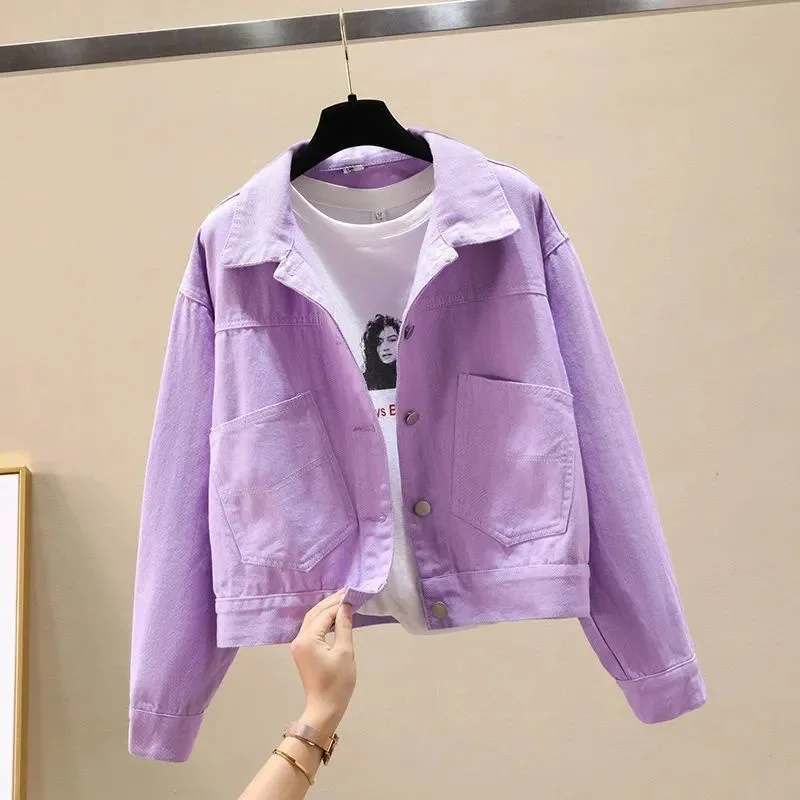 

Korean Women Solid Color Jeans Outwear Ladies Fashion Short Cowboy Coat Spring Autumn Female Thin Style Denim Jacket