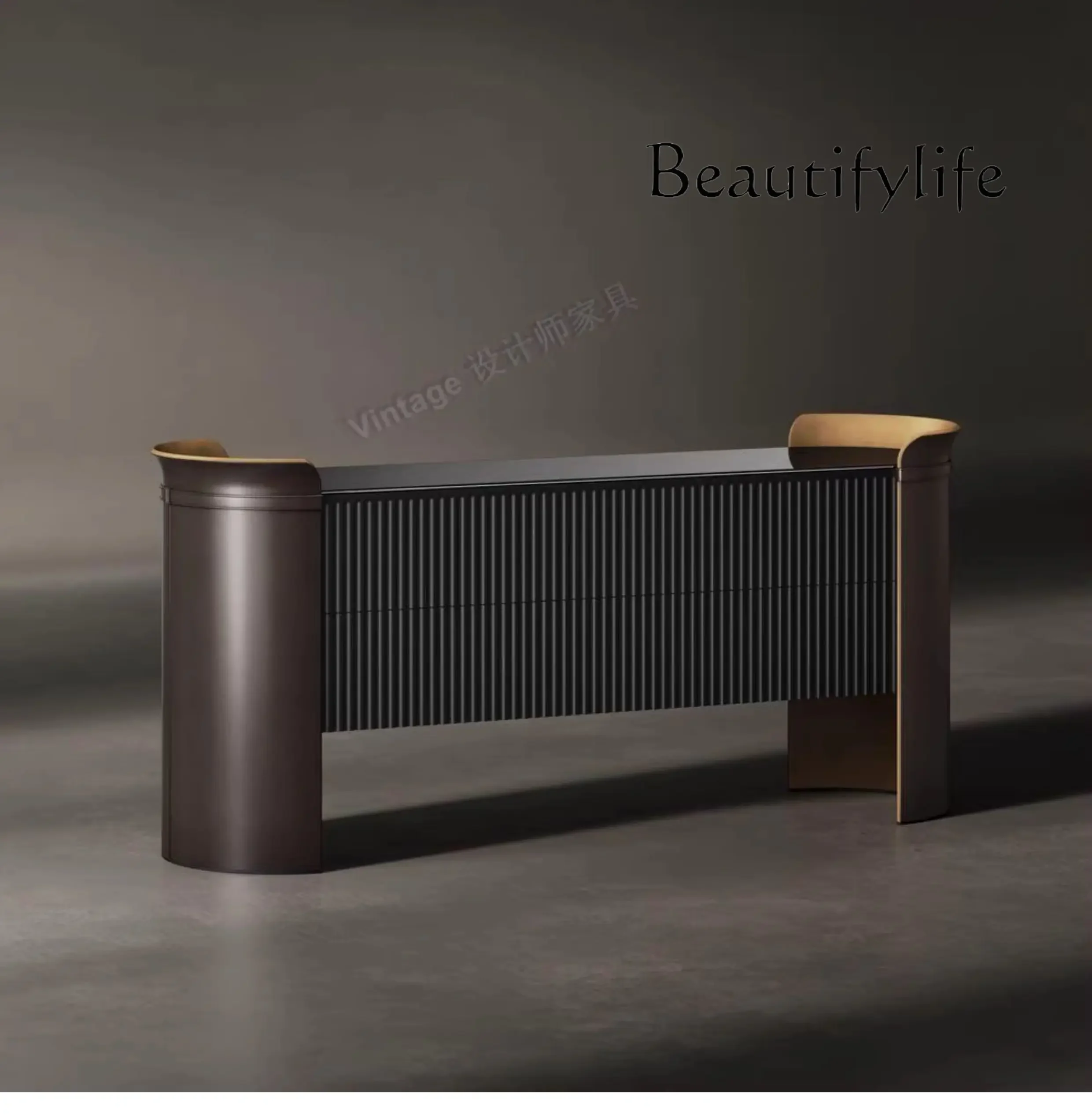 

XR Italian Retro Solid Wood Light Luxury Black Dining Side Cabinet Living Room Wall Locker Designer Villa Room Entrance Cabinet