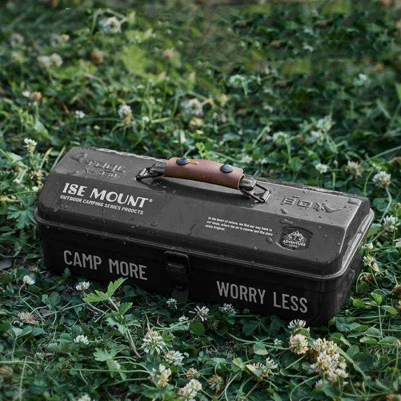

Camping Tool Storage Box with Handle Portable Carry Storage Box Anti-Slip Camping Toolbox Iron Box