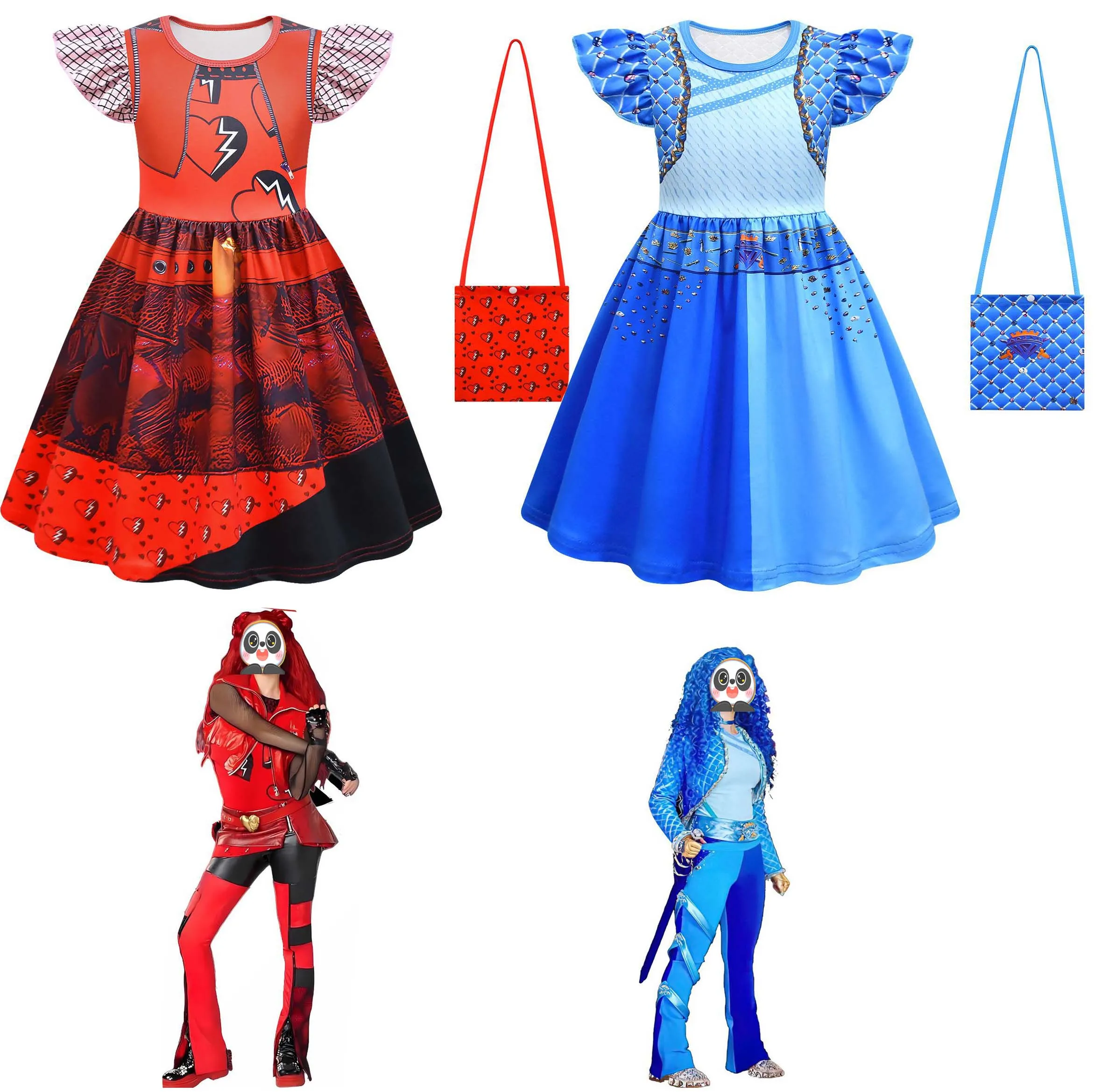 Girls Cute Dresses D-Descendants 4 Costume for Kids Movie T-The Rise of Red Chloe Princess Dress Suit Halloween Carnival Clothes