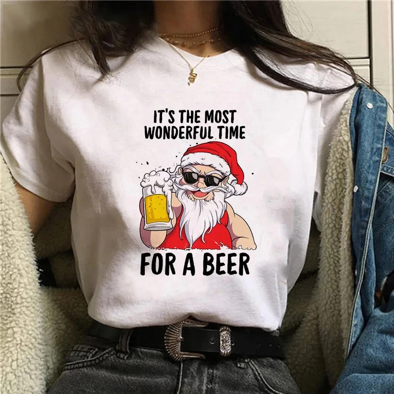 Funny Santa Claus Merry Christmas T Shirt Reindeer Navidad T-Shirt Girl Harajuku Short Sleeve Tee Female 90S Clothes Tshirt