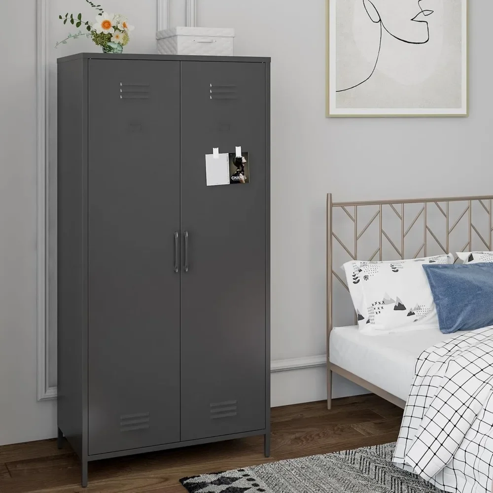 

Heavy-duty rust proof steel storage cabinet Metal wardrobe with 4 fixed frames and 1 hanging rod