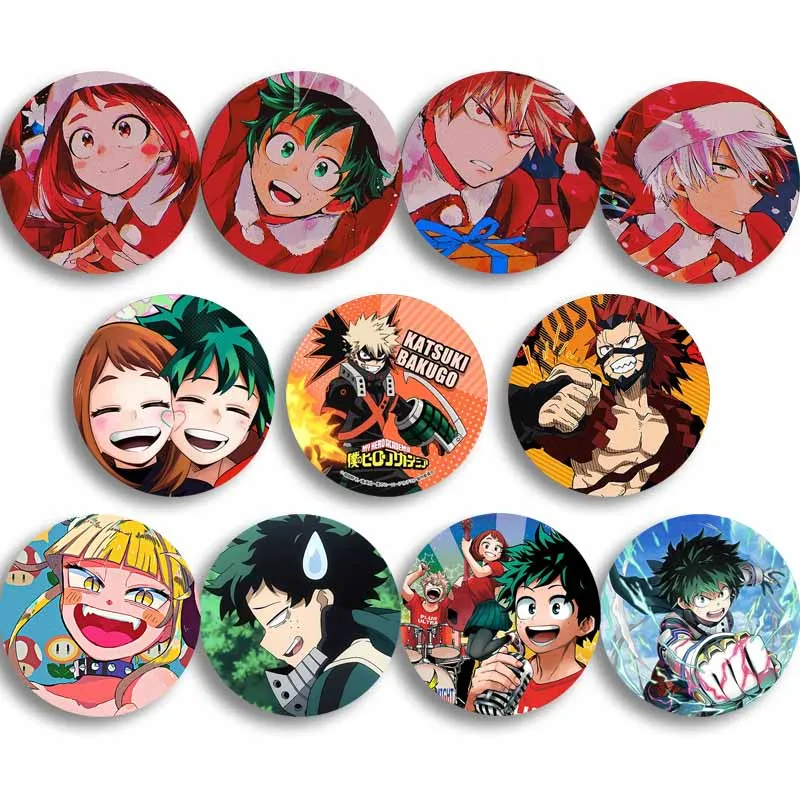 كوميك بطلي الأكاديمية دبابيس مستديرة أنيمي الشكل التلبيب دبابيس ظهره الجينز قميص الكرتون بروش شارة هدايا مجوهرات الأزياء