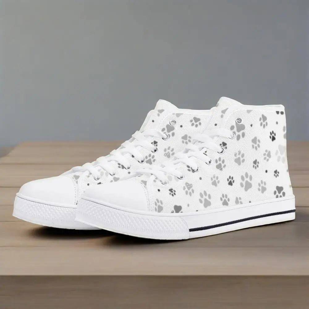 

Customizable plain high-top canvas shoes with dog paw print for man and women flat sneakers lightweight casual shoes