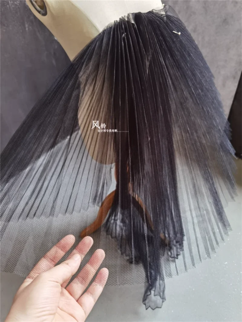 Аккордеон плиссированная сетка тюль ткань черная DIY юбка-пузырь форма свадебного платья шитье модное платье дизайнерская ткань