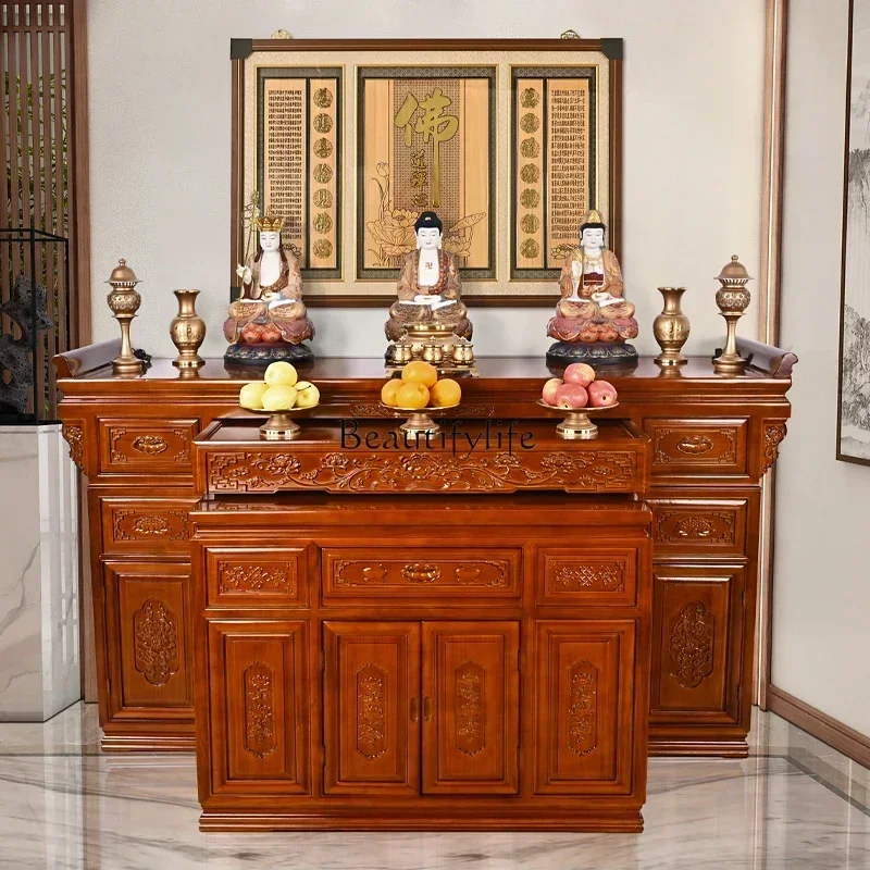 

Manchurian Ash Solid Wood Buddha Shrine Altar Incense Burner Table New Chinese Style Central Hall Buddha Table