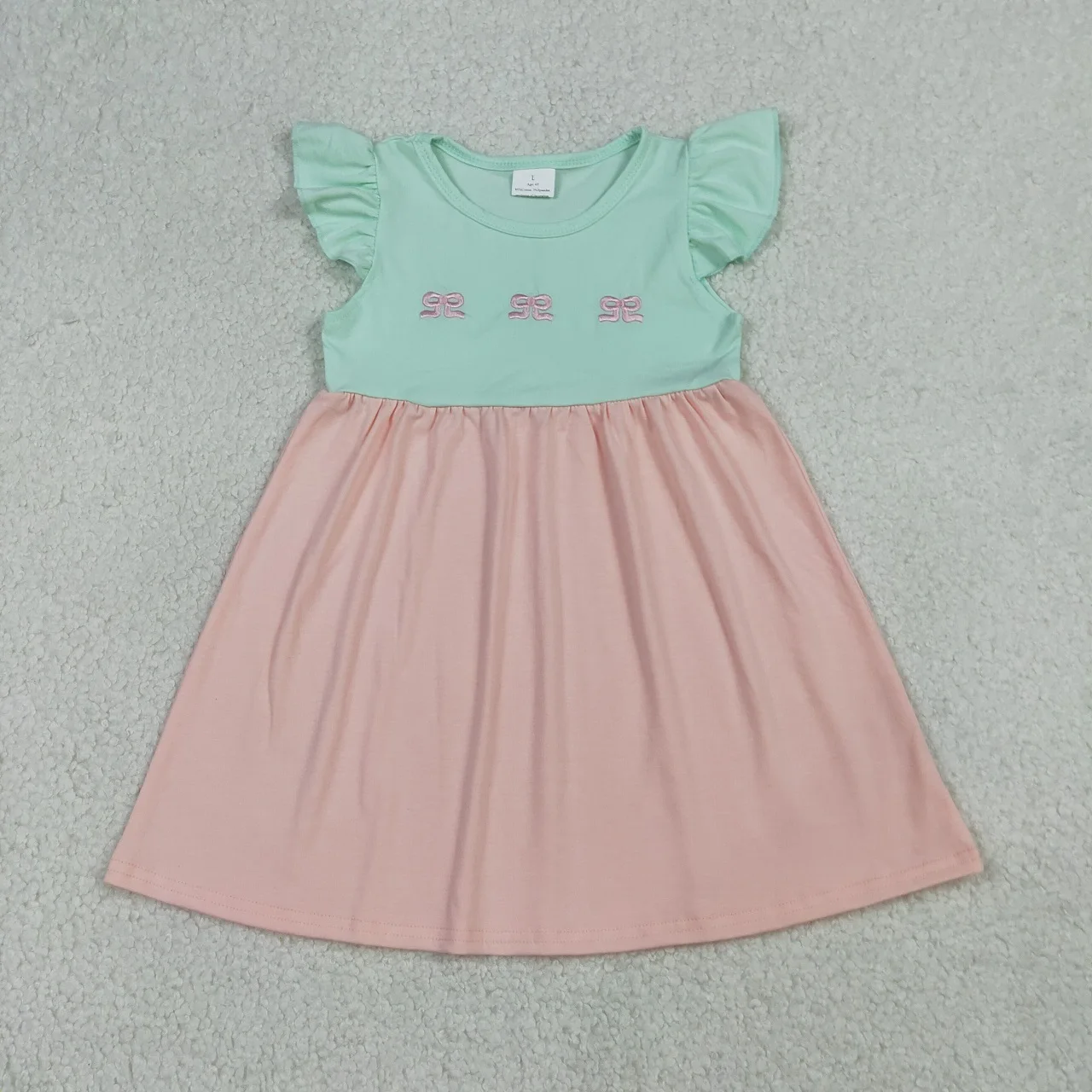 Wholesale Kids Children Short Sleeves Embroidery Bows Infant Toddler Girls Purple Clothes Knee Length Dress Baby Girl Dresses