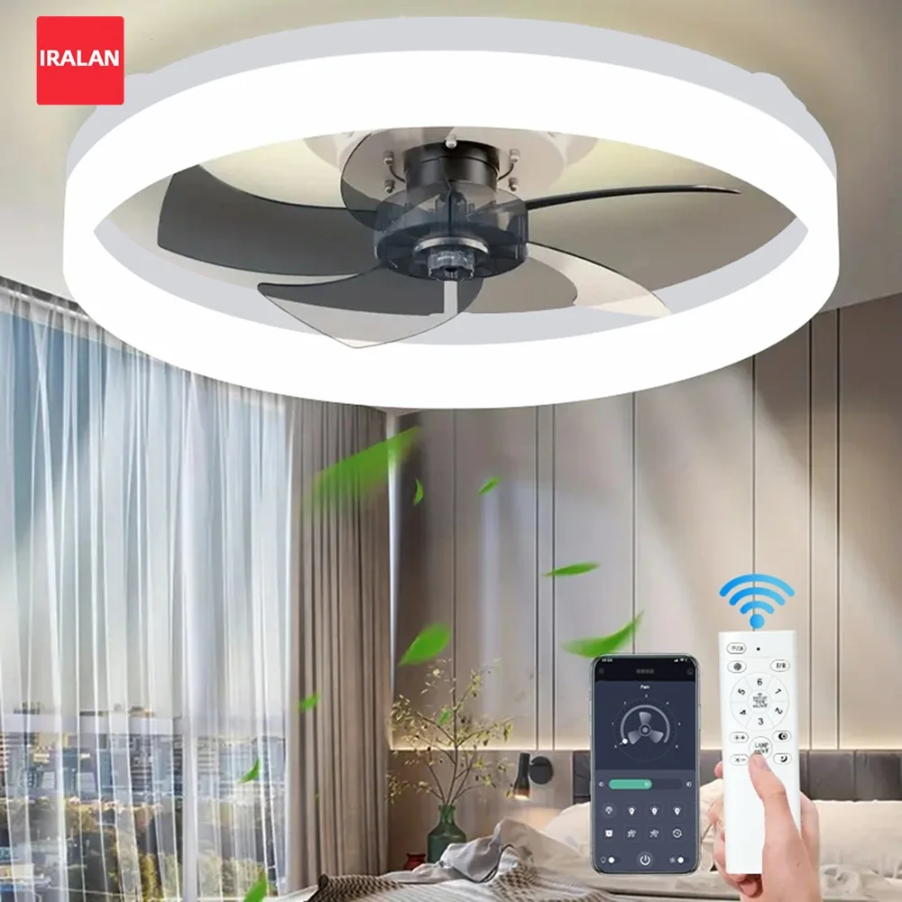 IRALAN Modern Ceiling Fan with Light and Remote Control Dimmable for Living Room Bedroom Fixtures LED Ceiling Fan Lamp