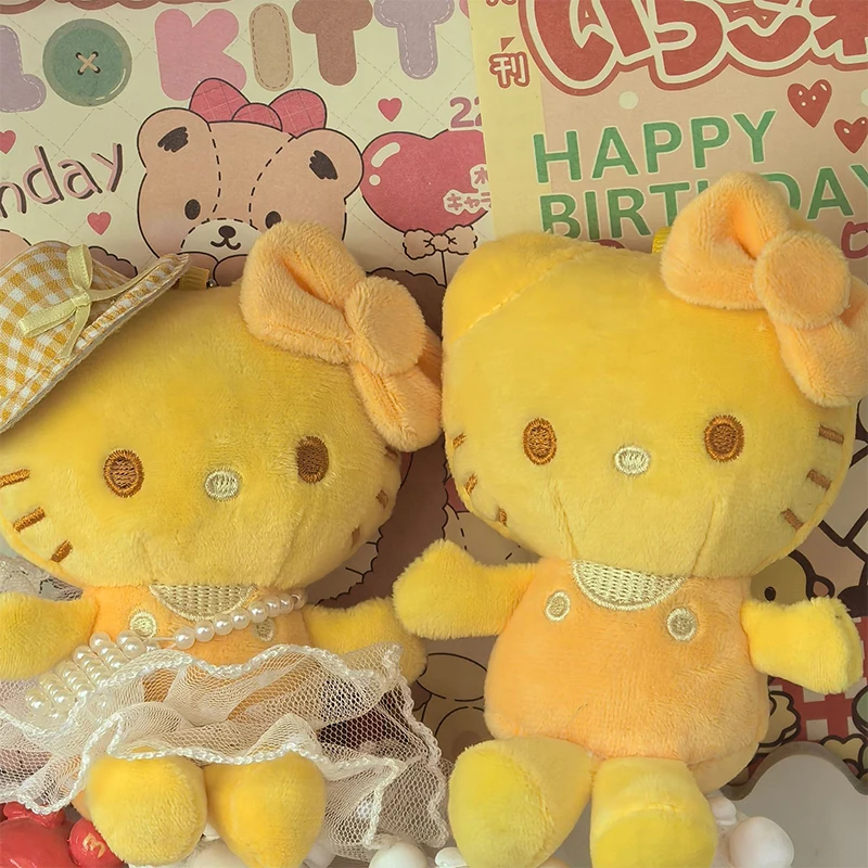 산리오 헬로키티 키체인 인형 귀여운 노란색 헬로키티 고양이 무지개 스타일 장식 헬로키티 백팩 펜던트 액세서리 소녀 선물