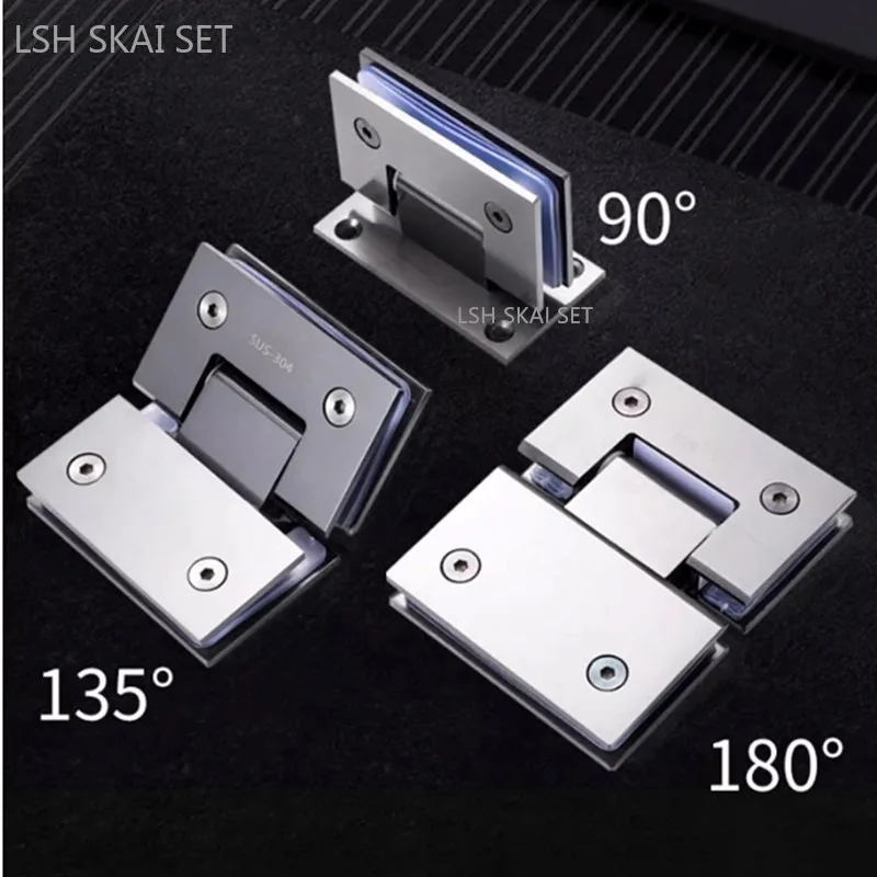 

1PC Glass Door Hinges Thickened 304 Stainless Steel Bathroom Glass Door Clip Frameless Glass Folding Hinge 90/135/180 Degree