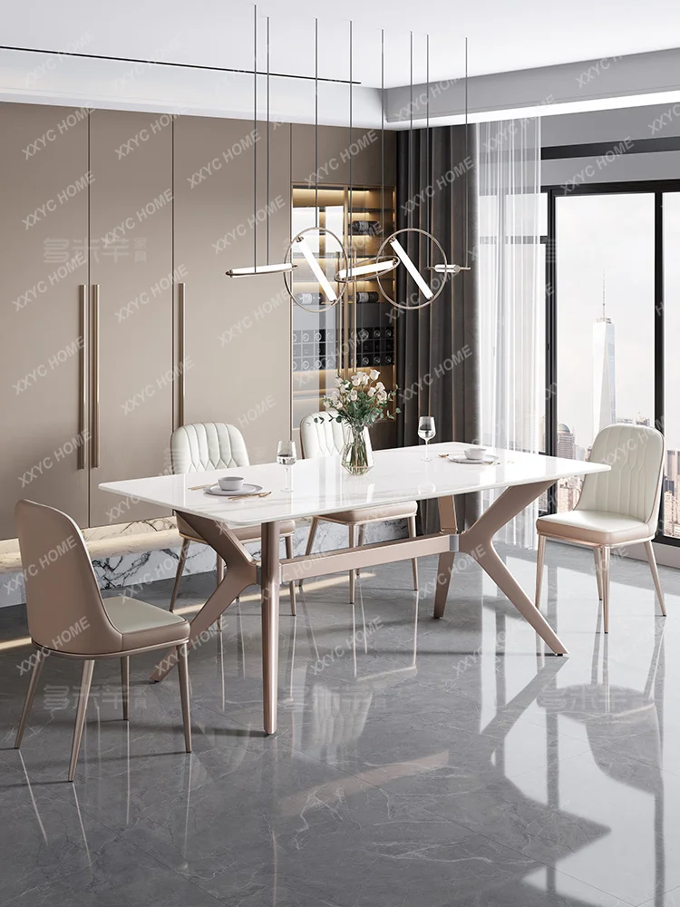 

Imported Italian Bright Stone Plate Dining Tables and Chairs Set Italian Household Dining Table