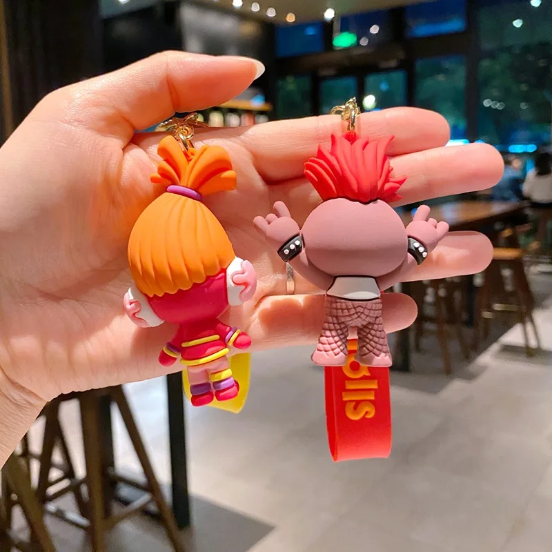 Hot 1pcs Creative Cartoon Trolls Doll Keychain Pendant BagGuy with Long Hair Keyring Mini Model Dolls Kids Birthday Toy Gift