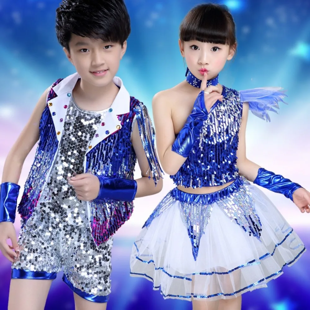 

Children's Sets Boy Girl Clothes Kids Clothing Dance Wear Party Stage Show Streetwear Bling Cheerleading Jazz Cosplay Costumes