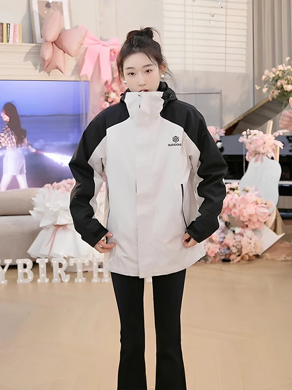 OUDOEE Chaqueta de escalada cálida y a prueba de viento 3 en 1 de poliéster de manga larga para mujer, a la moda para exteriores