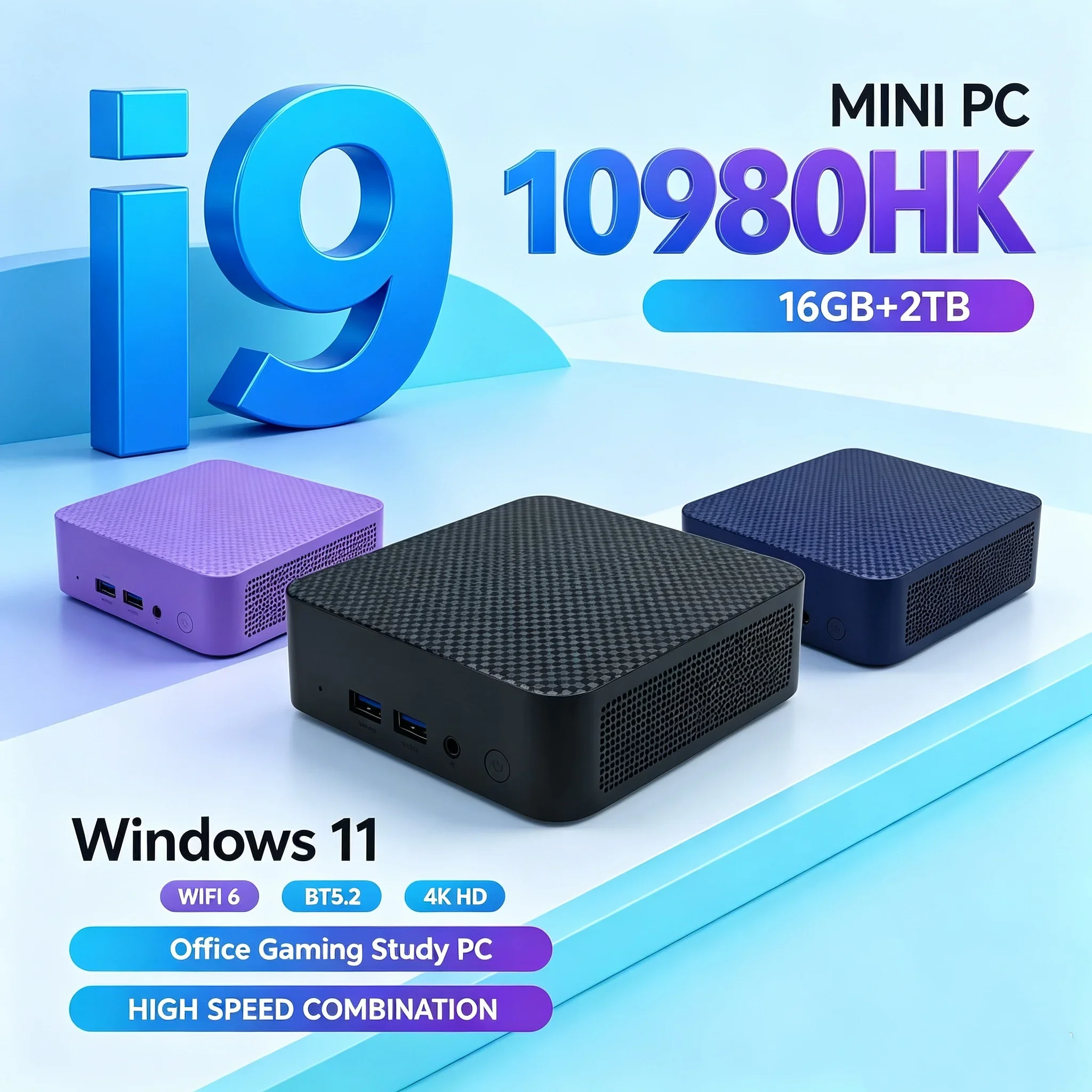 High Speed Mini Desktop PC Intel Core I9 10980HK Windows11 16GB RAM 1TB/2TB SSD WiFi6 BT5.2 4K HD For Gaming Office Study