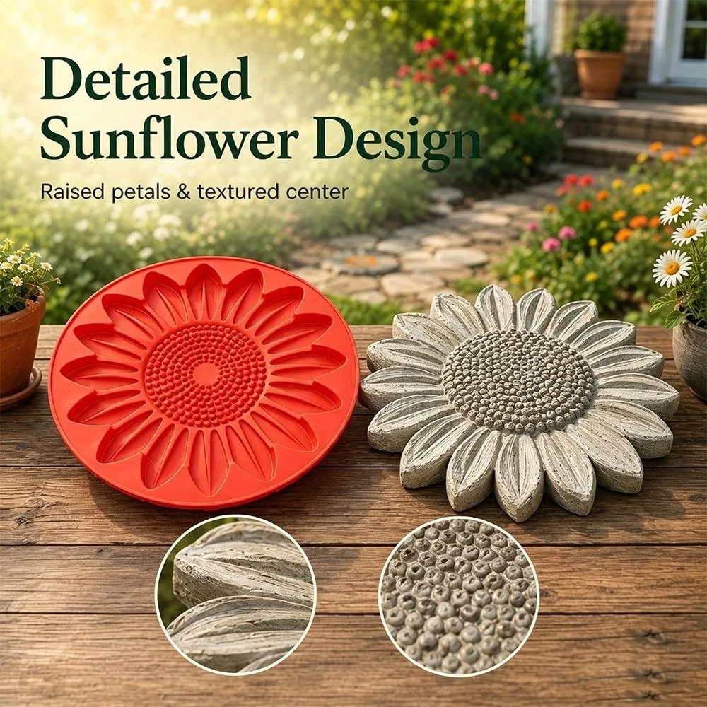 Reusable Stepping Stone Mold Sunflower Shaped Large Flower Shape Concrete Mold Durable Plastic DIY Walkway Stone Mold