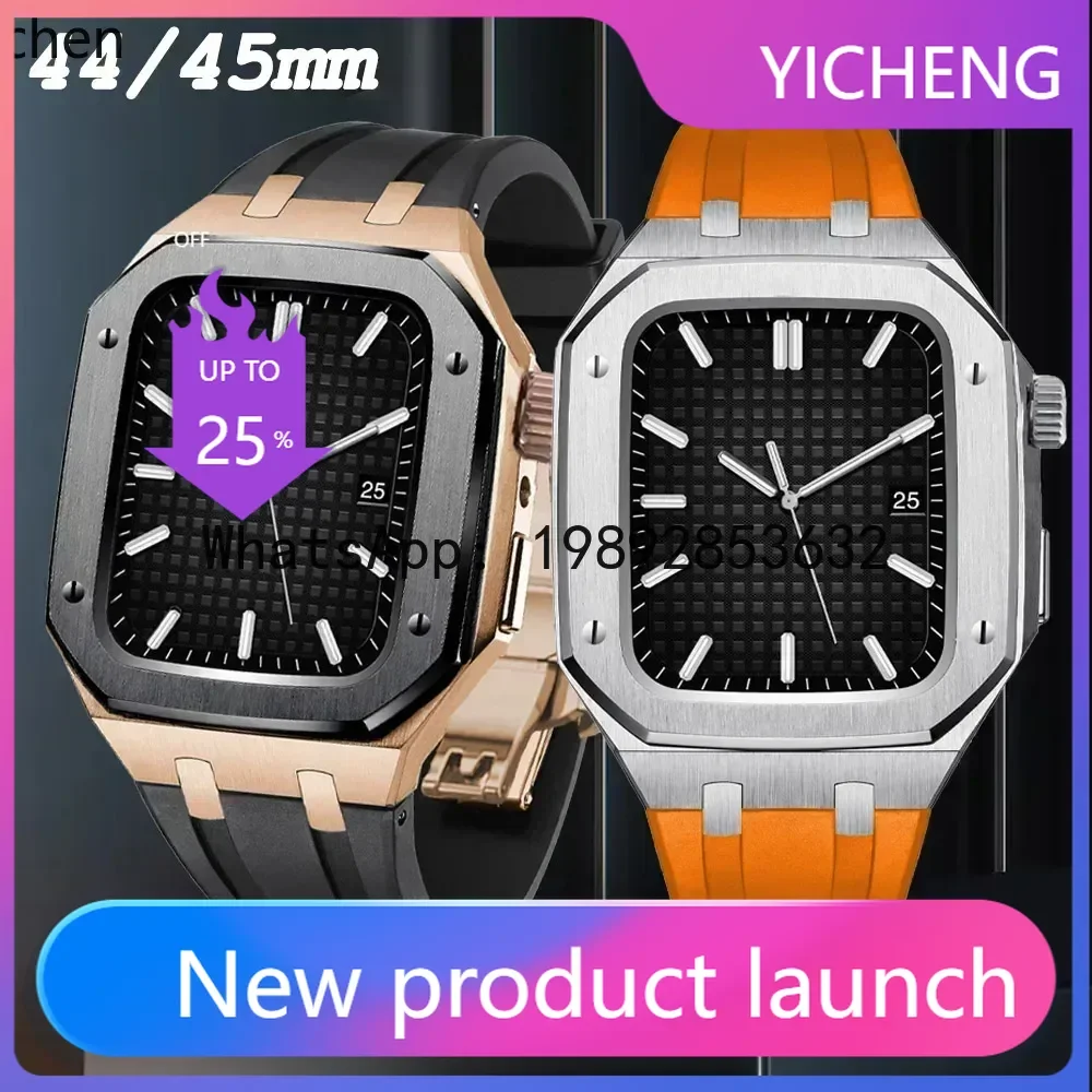 

Металлический корпус ZZ 45 мм 44 мм + силиконовый ремешок для Apple Watch Series SE/6/5/4, резиновый браслет, роскошный комплект для модификации из нержавеющей стали