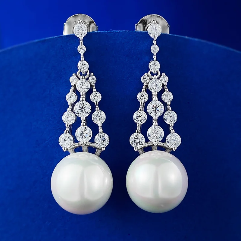 

2023 New S925 Sterling Silver Sparkling Tassels 11mm Pearl Earrings Earrings, Small Style Style