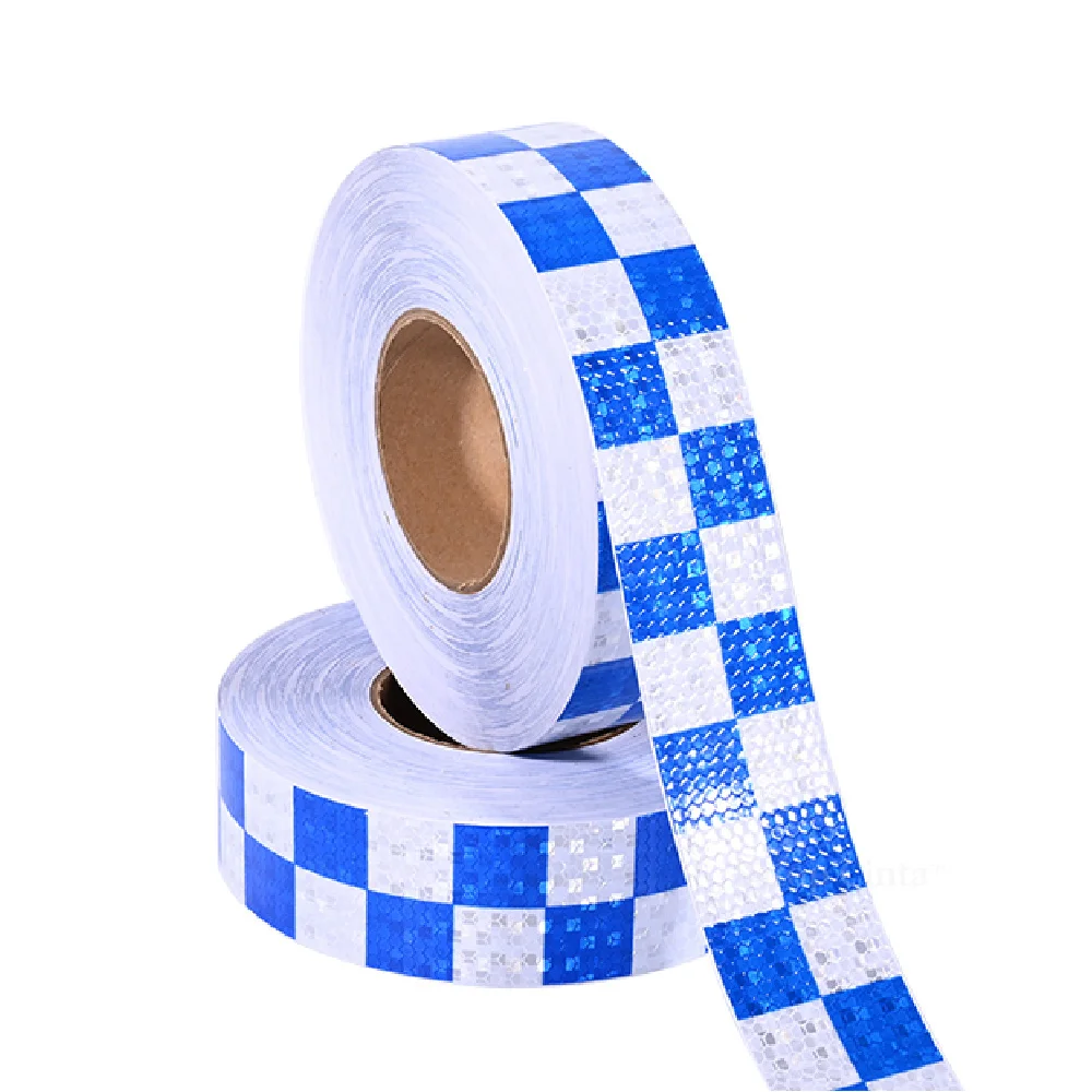 

2"x82ft Reflective Tape Blue White Self-contained Cube Self-Adhesive Waterproof Reflect Hazard Warning Safety Reflective Sticker