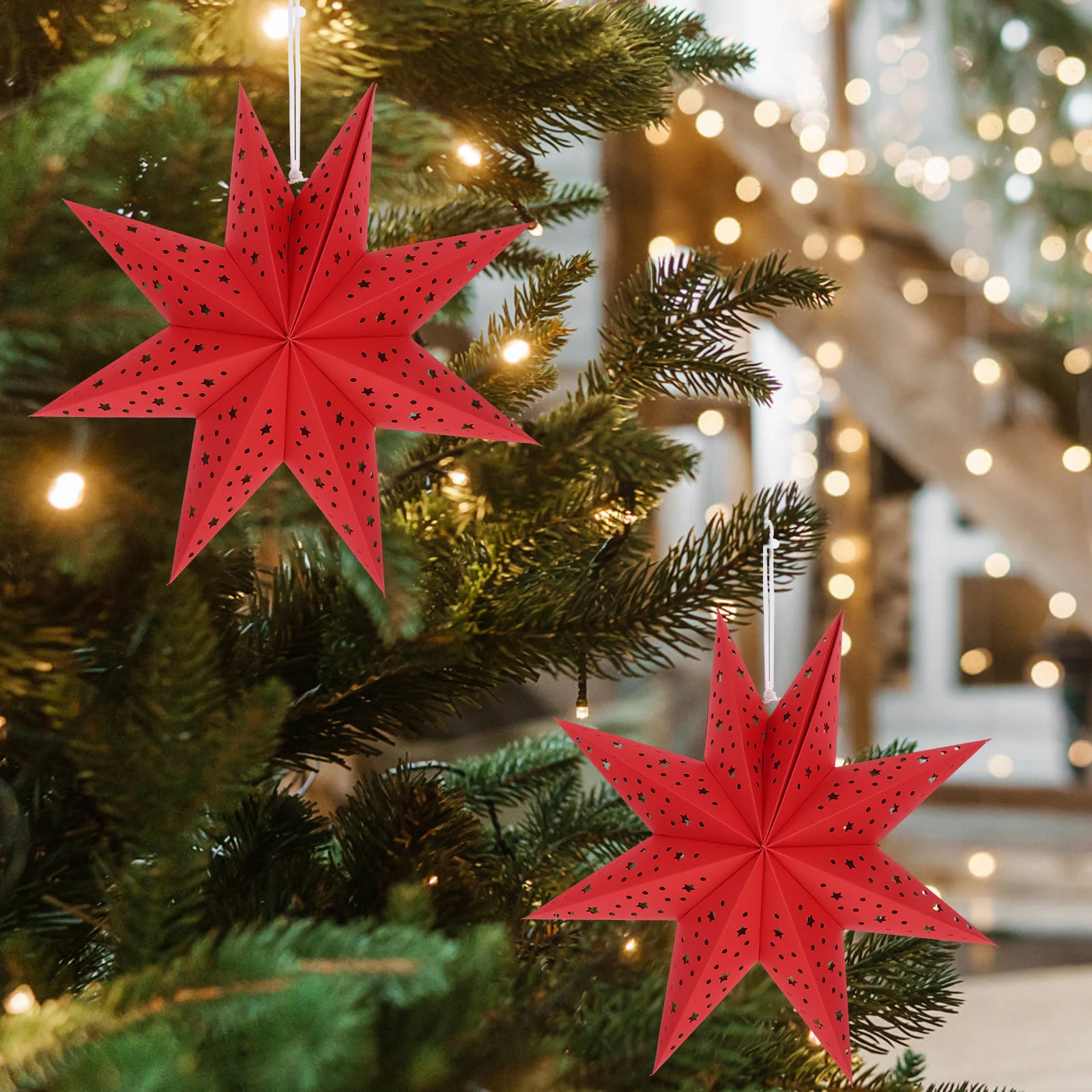 

Star Lamp Shade 3pcs Paper Christmas Pendant Hanging Decoration for Indoor Outdoor Holiday Lighting Noel Gift