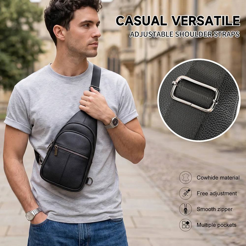 Genuine Leather Sling Bag for Men Chest Crossbody Pack Full Grain Cowhide Travel Outdoor