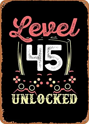 Level 45 Unlocked Vintage Look Metal Sign Patent Art Prints Retro Gift 8x12 Inch