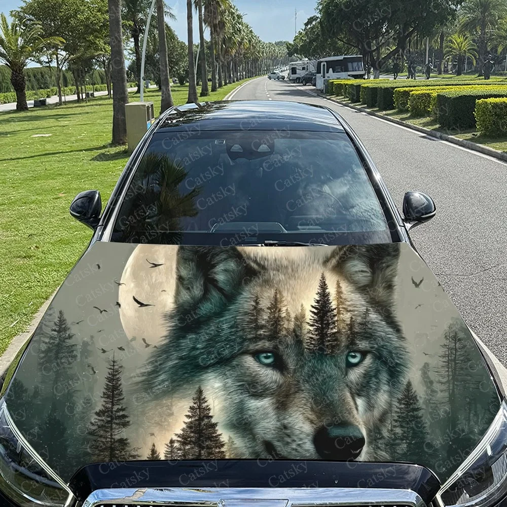 

Forest Wolf Gaze Car Hood Sticker PVC Self Waterproof Stick, Striking Auto Exterior Accessories Decor Protect Gift for Car Lover