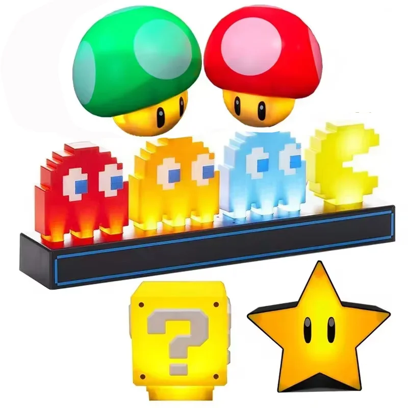 Super Mario Bros Lamp Super Star Light Pixel Light Game Charging Desk Lamp Light Birthday X-mas Gifts