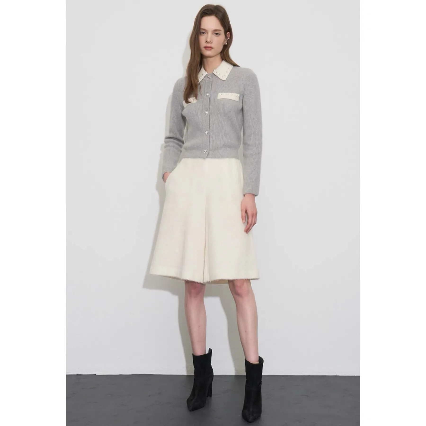 Citroenkaas OBZ25 Winter Ele Afneembare kleur Blo-kraag Kraalgebreide kleding Veelzijdige Fraance Sle Wollen gebreide damess...