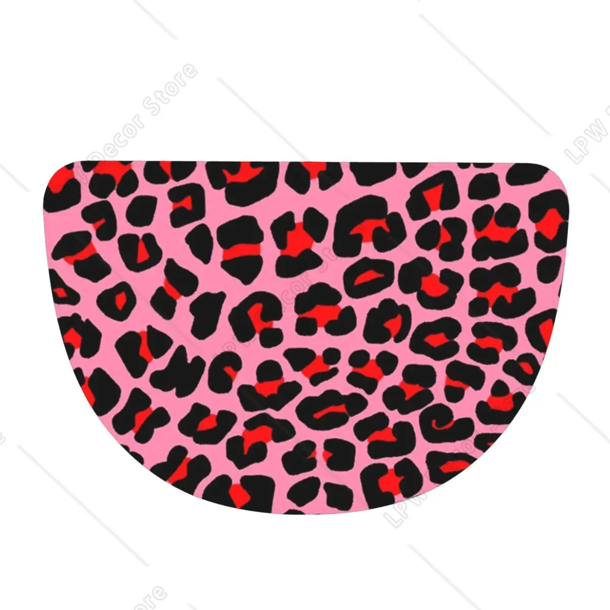 Red Leopard Print Spots On Pink Soft Flannel Half Round Doormat Non Slip Bathroom Mat Absorbent Floor Carpet for Home Bedroom