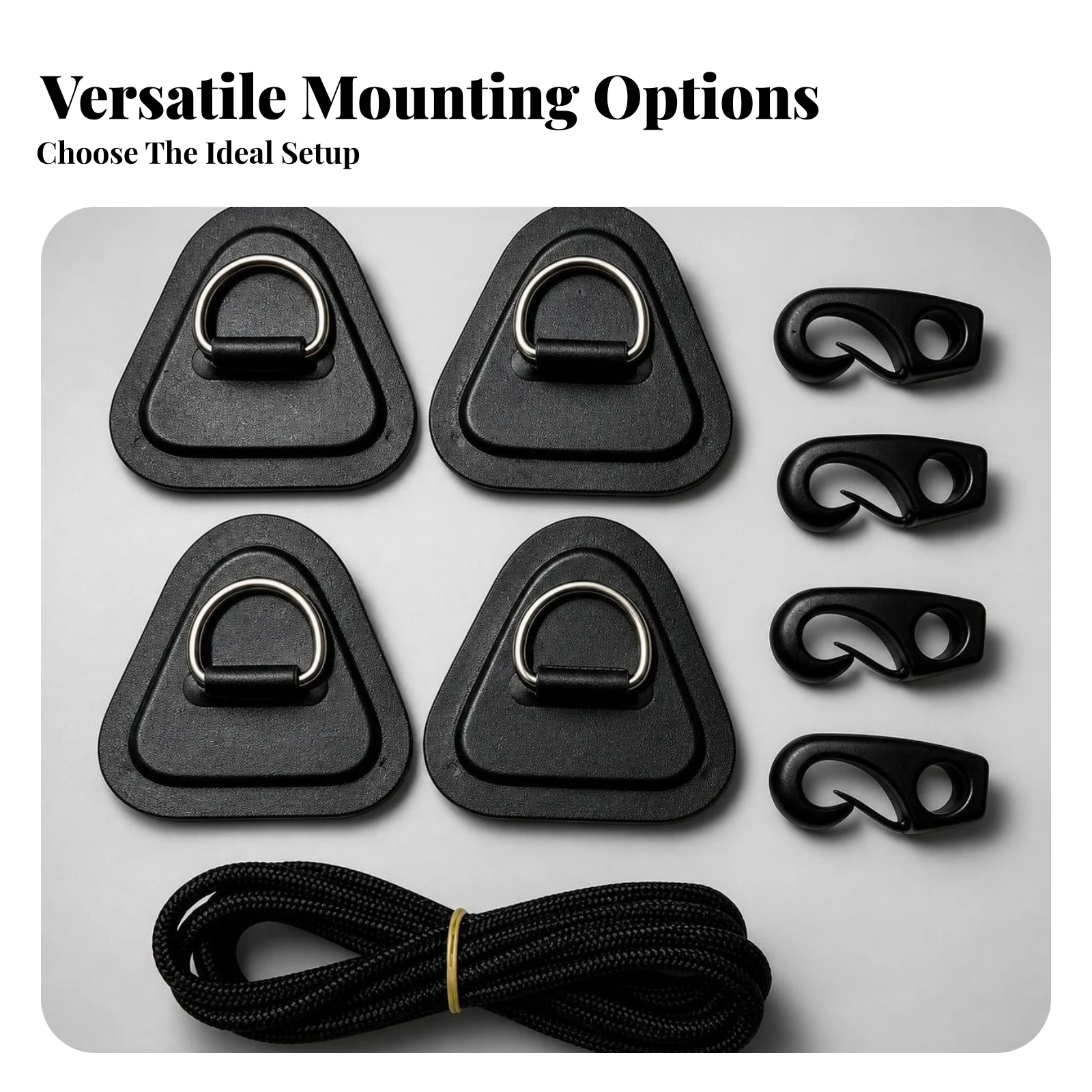 D-Loop Plate with Hooks and Rope Slim PVC Adhesive Plate Hardware for Paddlers, Paddle Boards, Inflatable Boats