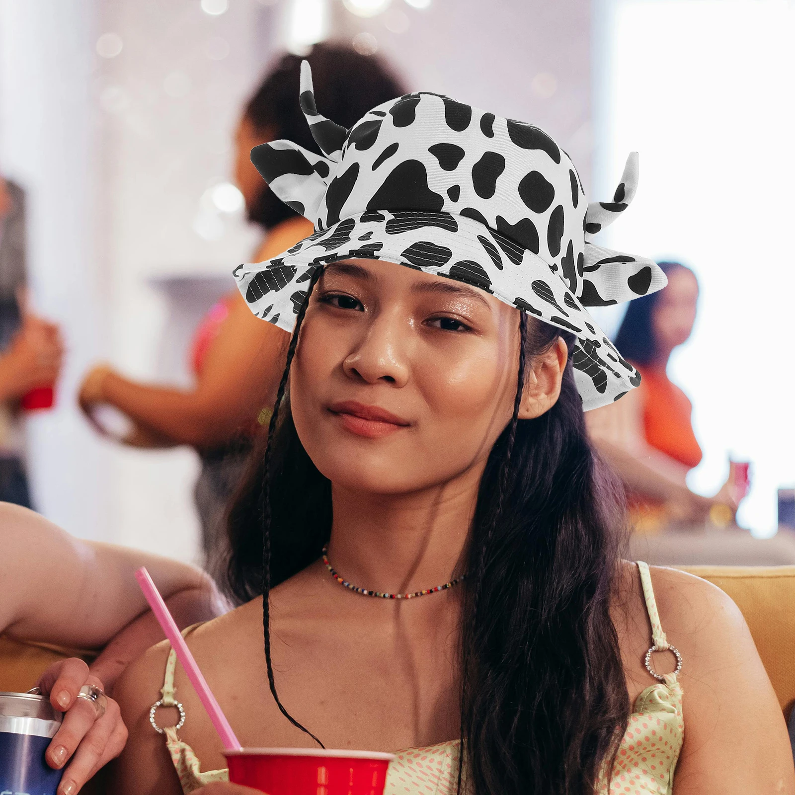 

Cow Horn with Ears Funny Hats For Fun Hats For Women for Women Summer Print Hat Daily Wear