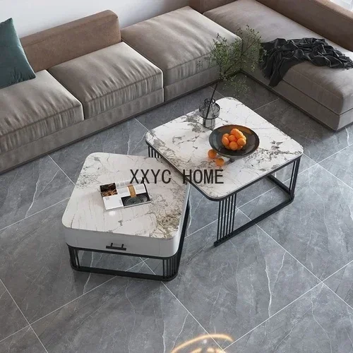 Square Coffee Table Stone Plate Living Room Simple Creative and Slightly Luxury Modern Reinforcement Tea Table