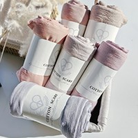 Fancy Fine Pleated Rayon Cotton Scarves Micro Crinkle Soft Cotton Long Shawl Factory Hemming Cheap Price Hijab