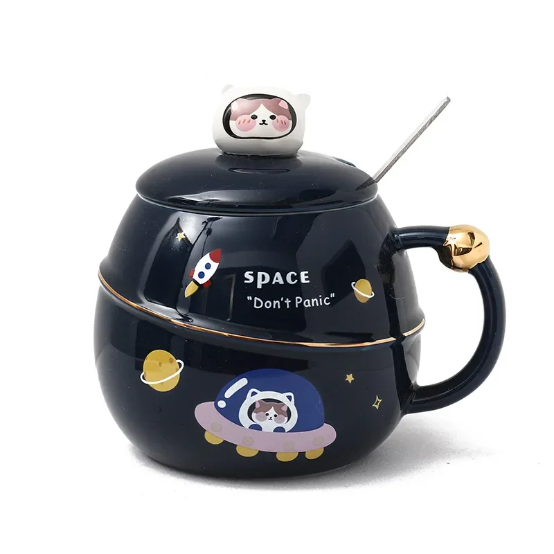 Starry Sky Bunny Big Belly Mark Cup Creative Cute Spoon with Lid Couple Coffee Mug Activity Gift Ceramic Couples Drinkware