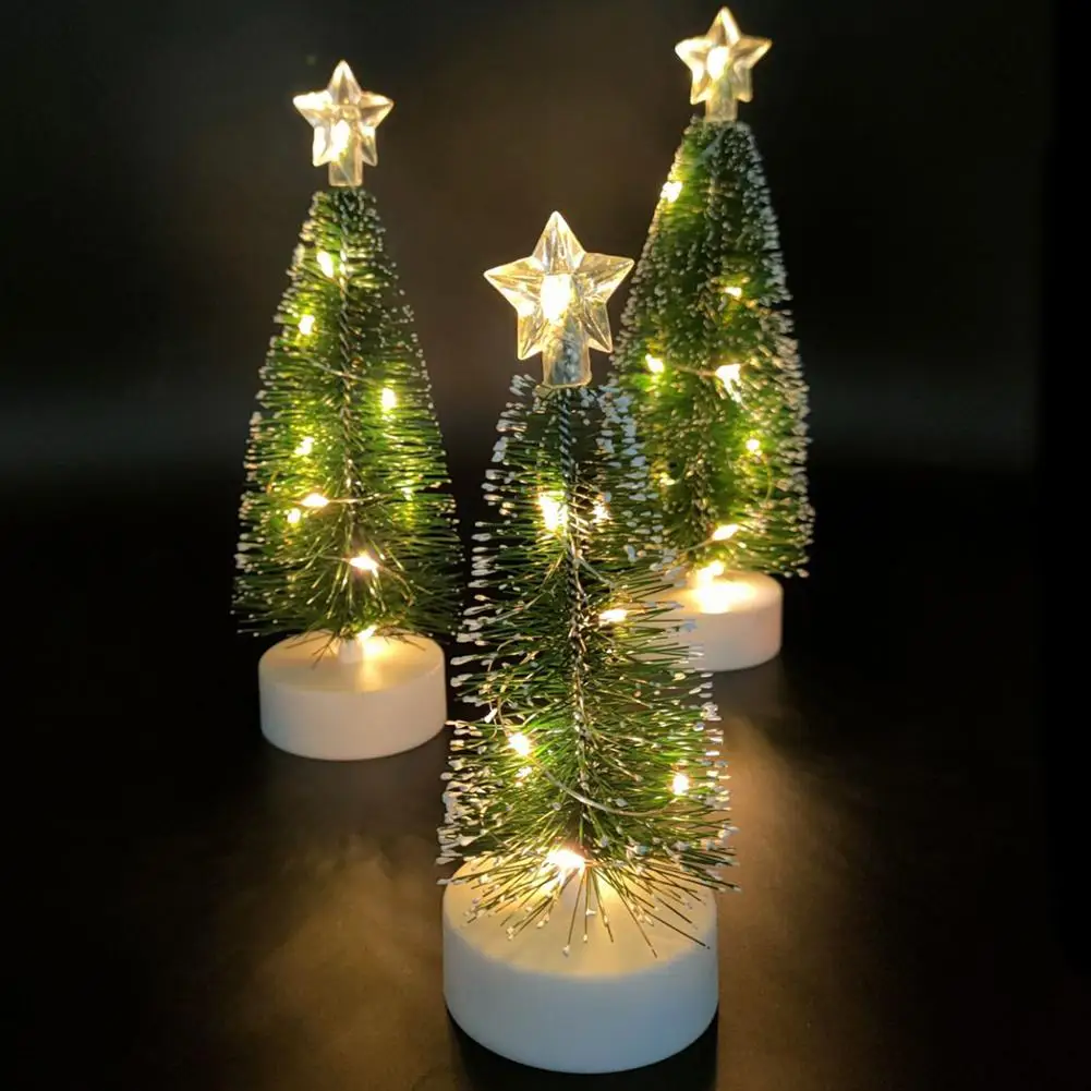 3pcs Led Mini Christmas Tree Desktop Decoration Ornaments Photography Props With Colorful Lights For Home