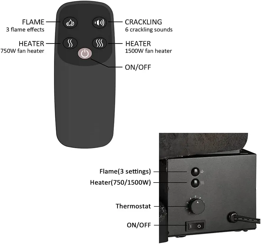 23 "W Vrijstaande Elektrische Open Haard Log Set (Ef290), Open Haard Insert, Verwarming 750W/1500W, Knetterend Geluid